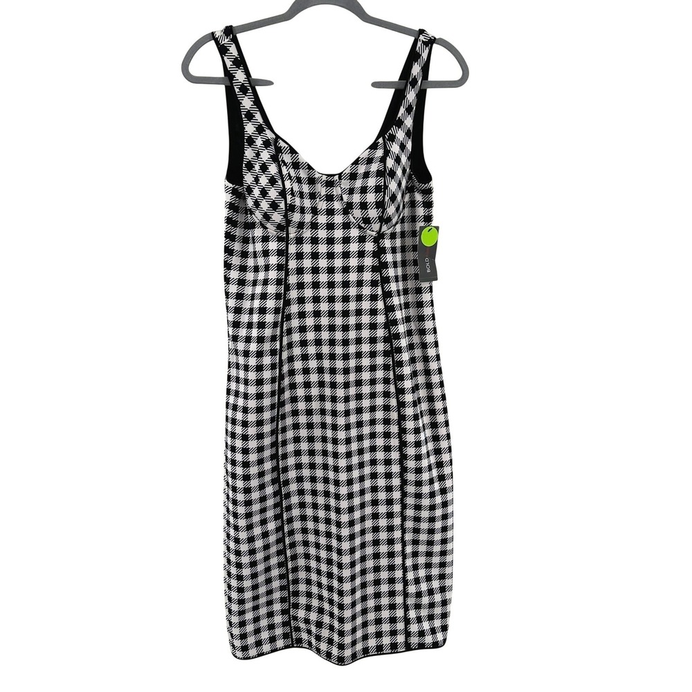 Bold Element Sheath Dress Women Medium Black White Checkered Bodycon Structured